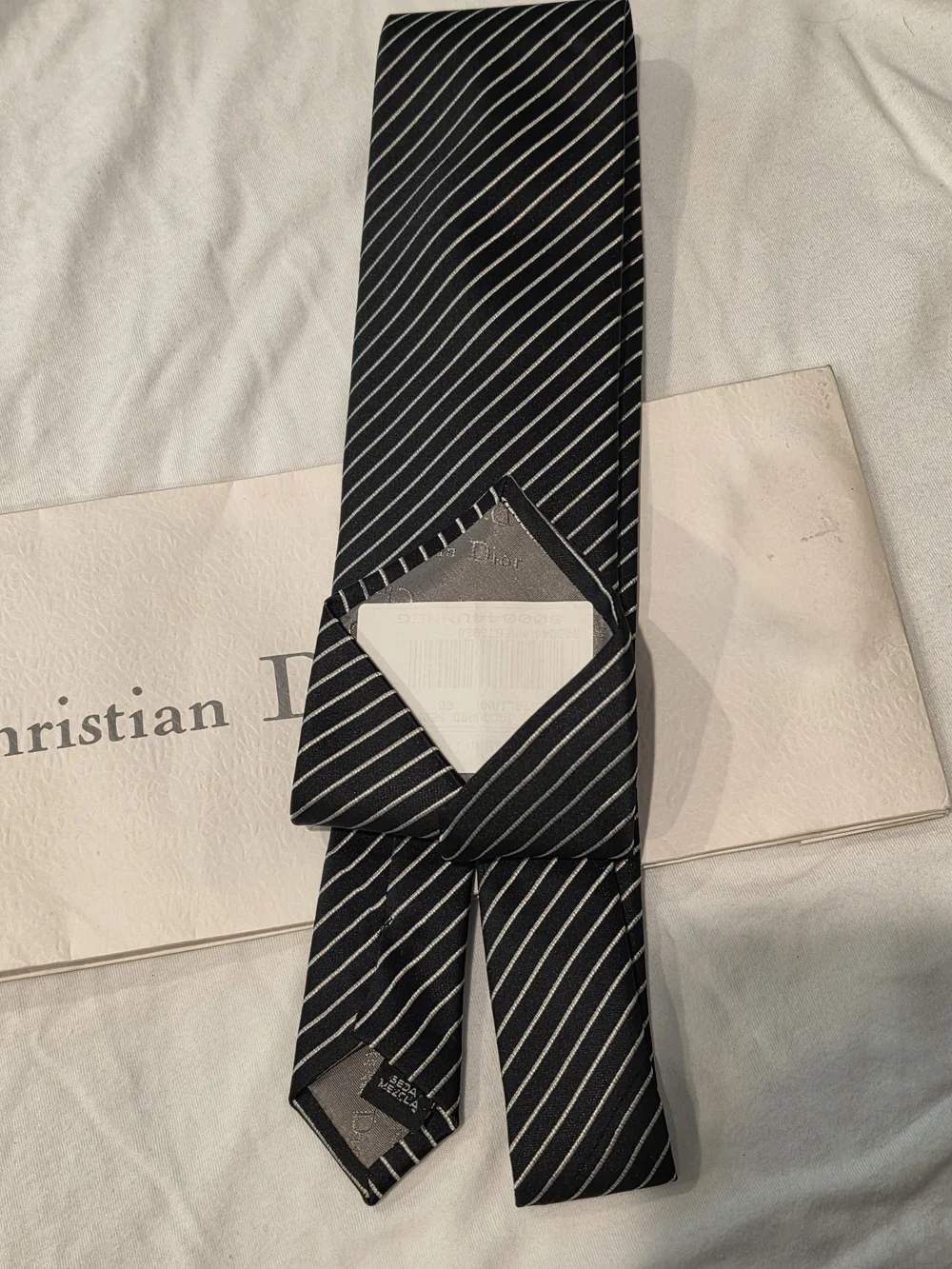 Dior Men’s Black And White Striped Silk Tie
